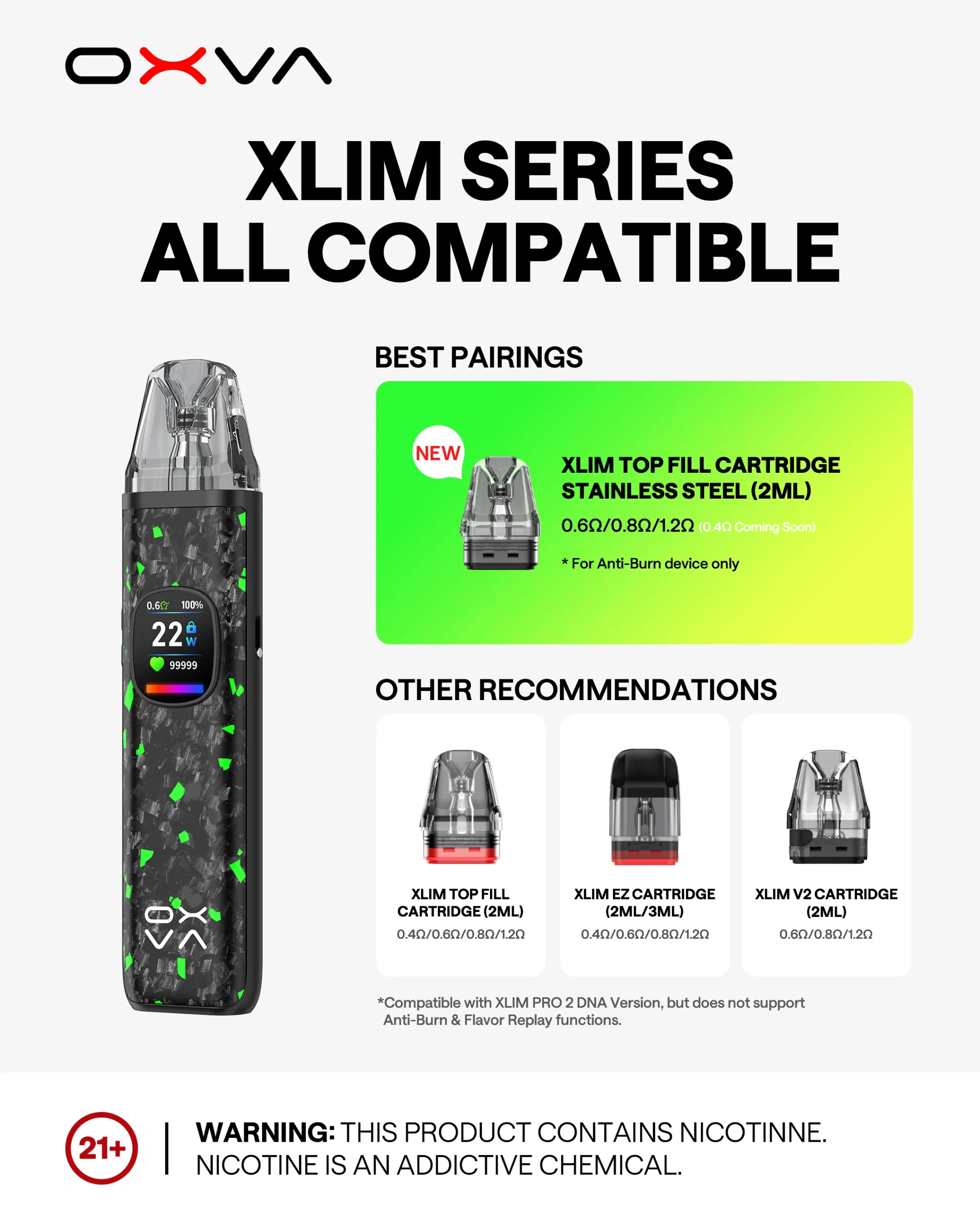 OXVA Xlim Pro 2 DNA cartridge compatibility